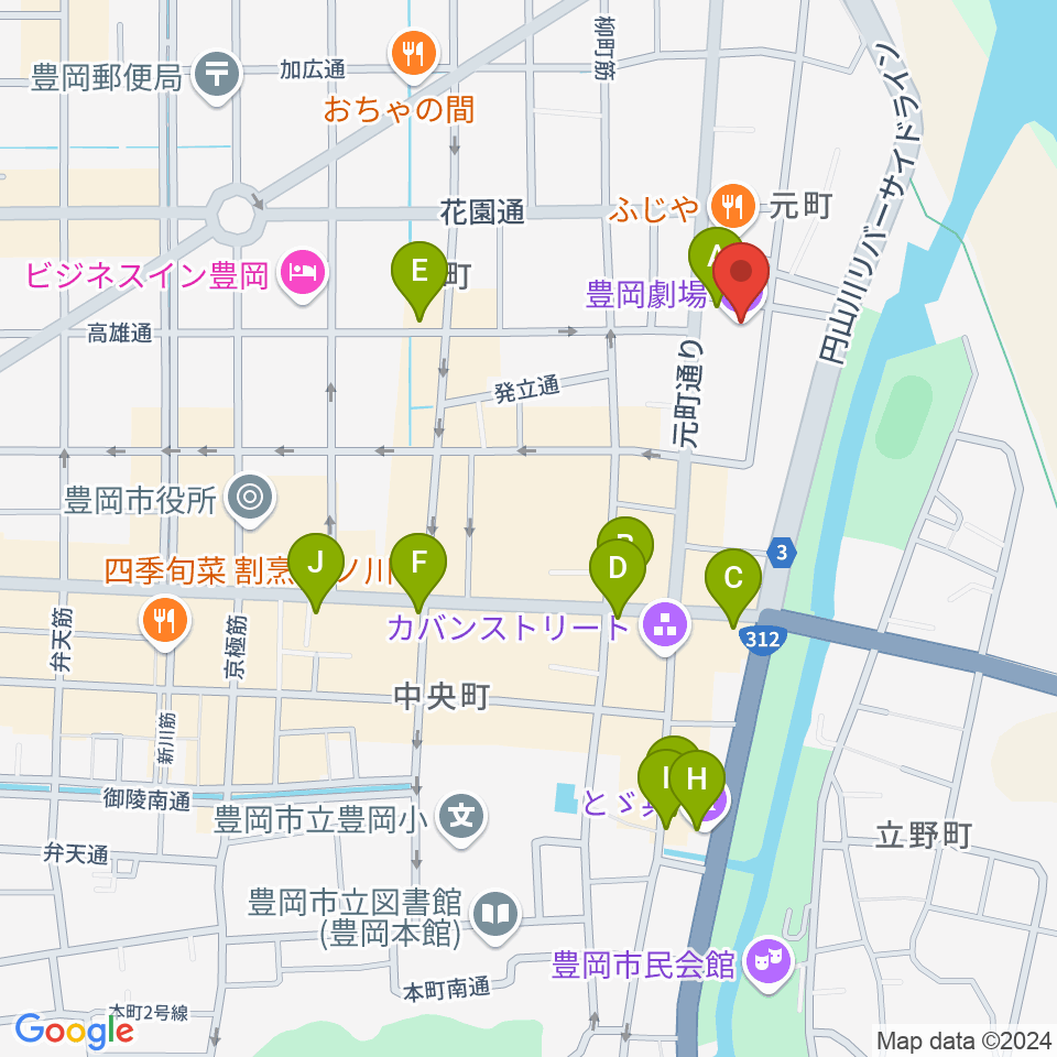 豊岡劇場周辺のカフェ一覧地図