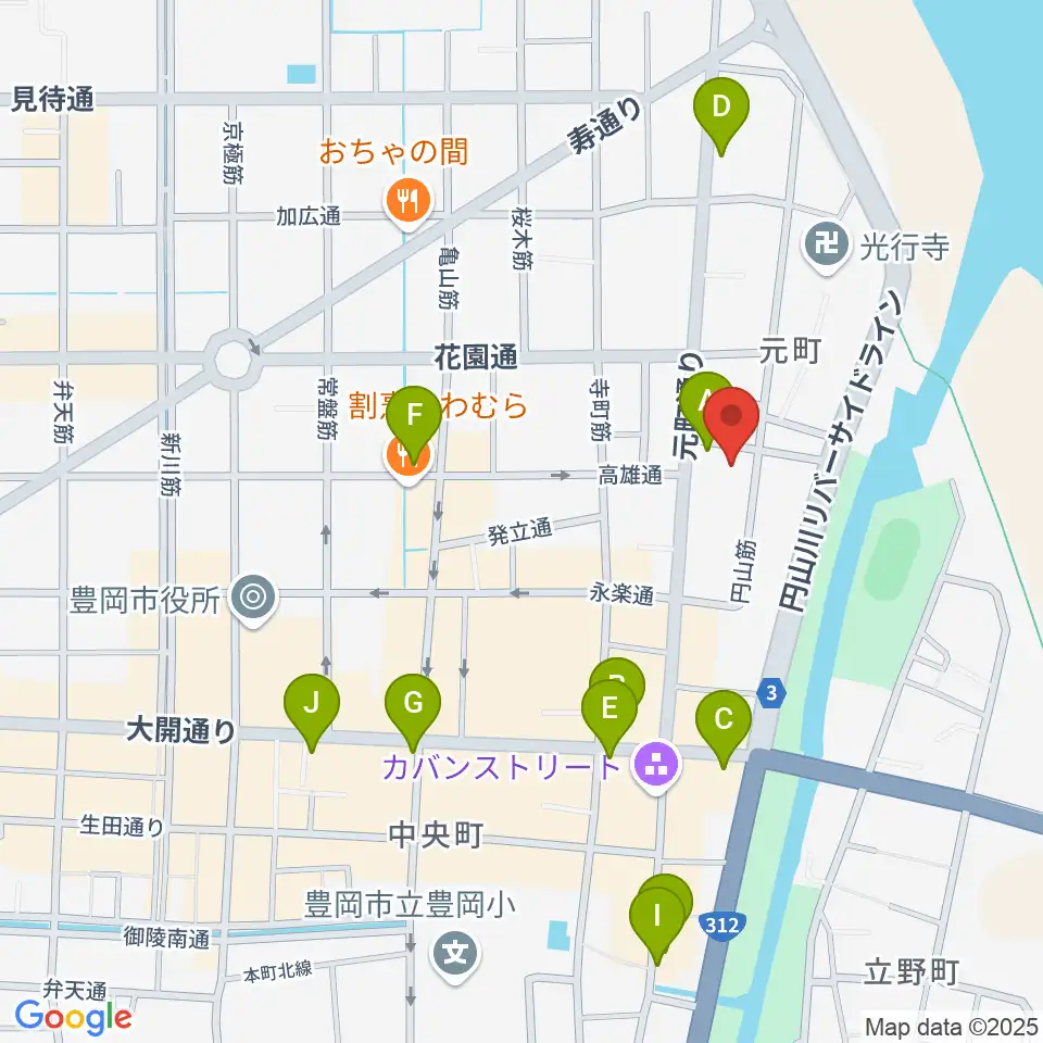 豊岡劇場周辺のカフェ一覧地図