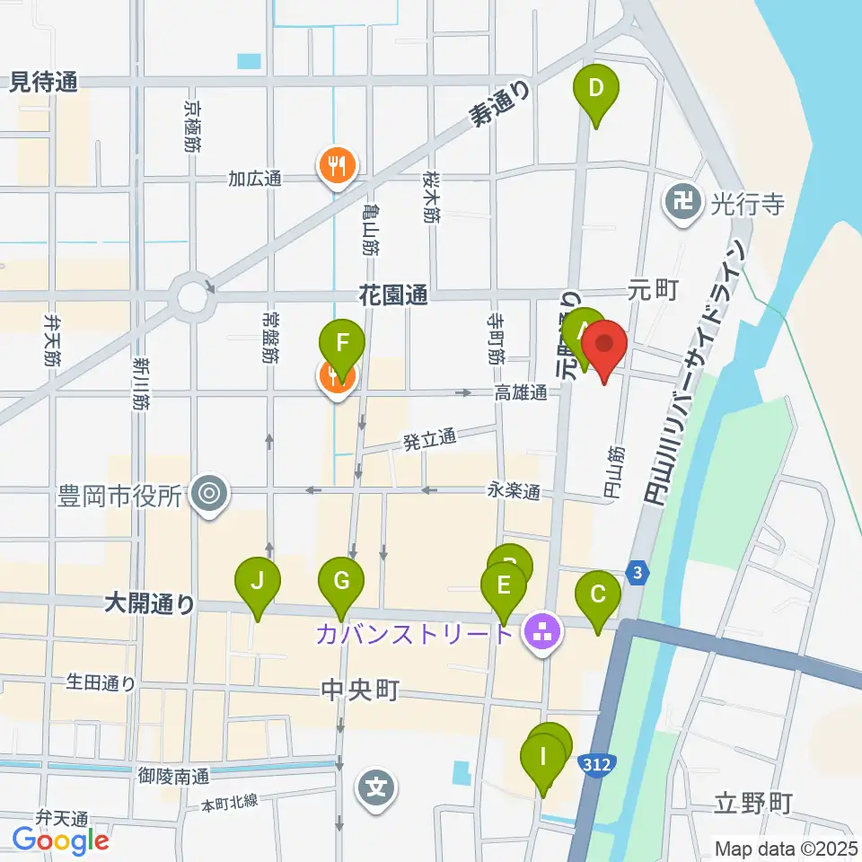豊岡劇場周辺のカフェ一覧地図