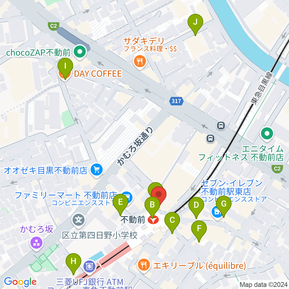 ピアノスタジオノア 目黒不動前店周辺のカフェ一覧地図