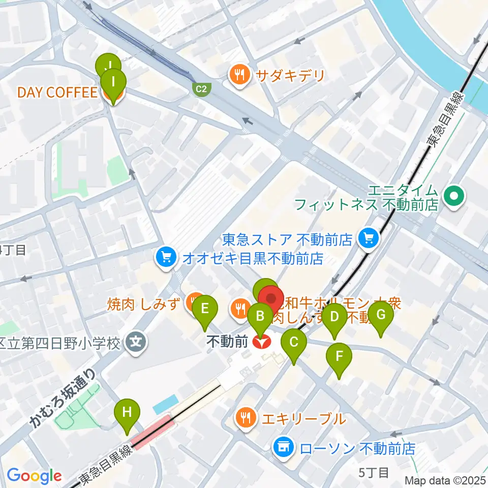 ピアノスタジオノア 目黒不動前店周辺のカフェ一覧地図