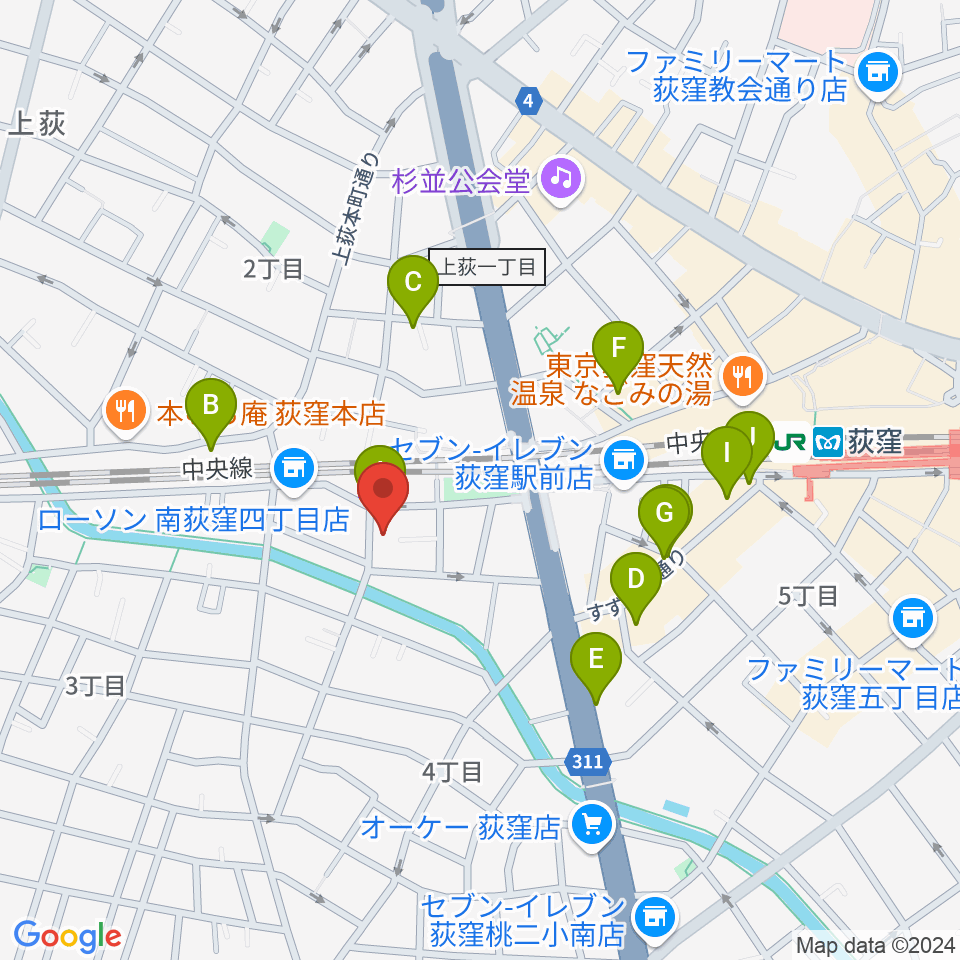 鶴屋弓弦店周辺のカフェ一覧地図