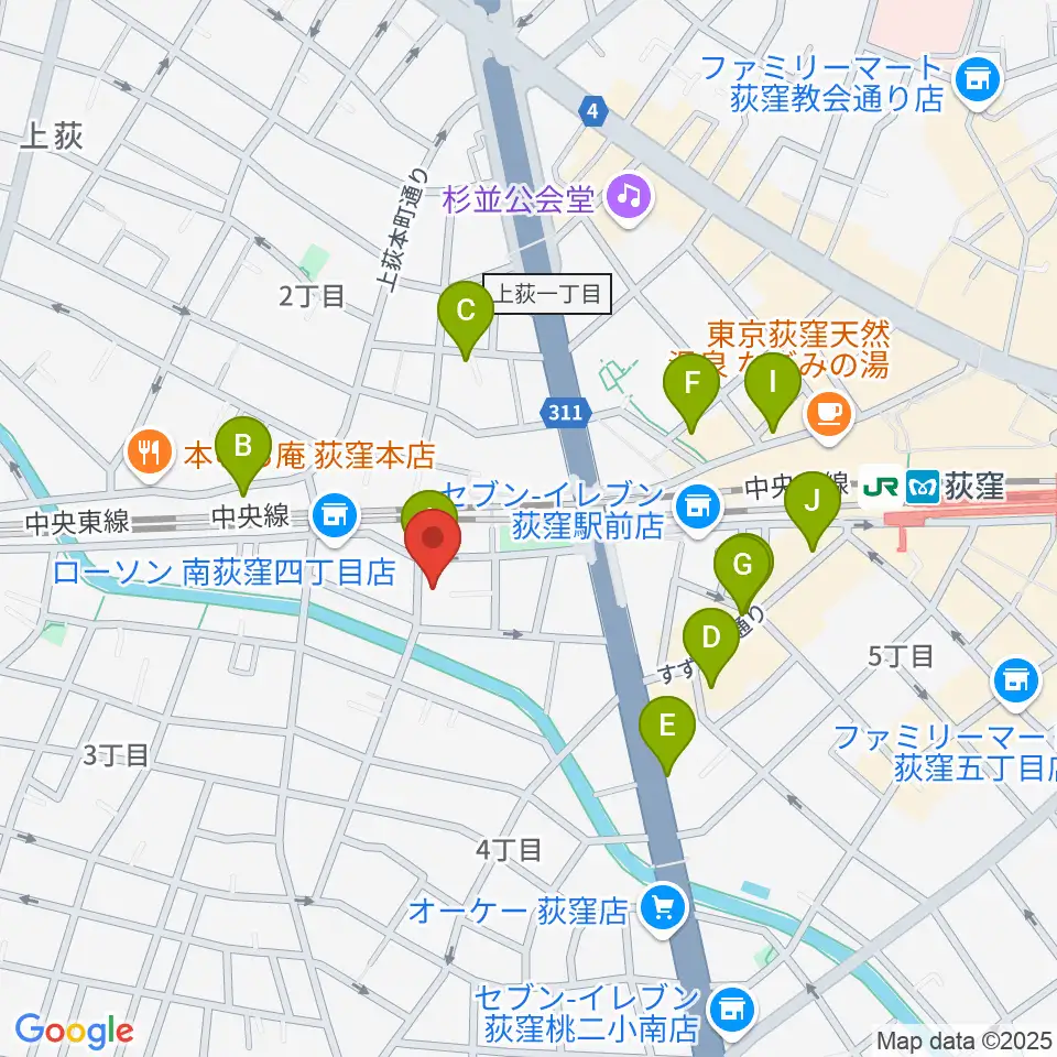 鶴屋弓弦店周辺のカフェ一覧地図
