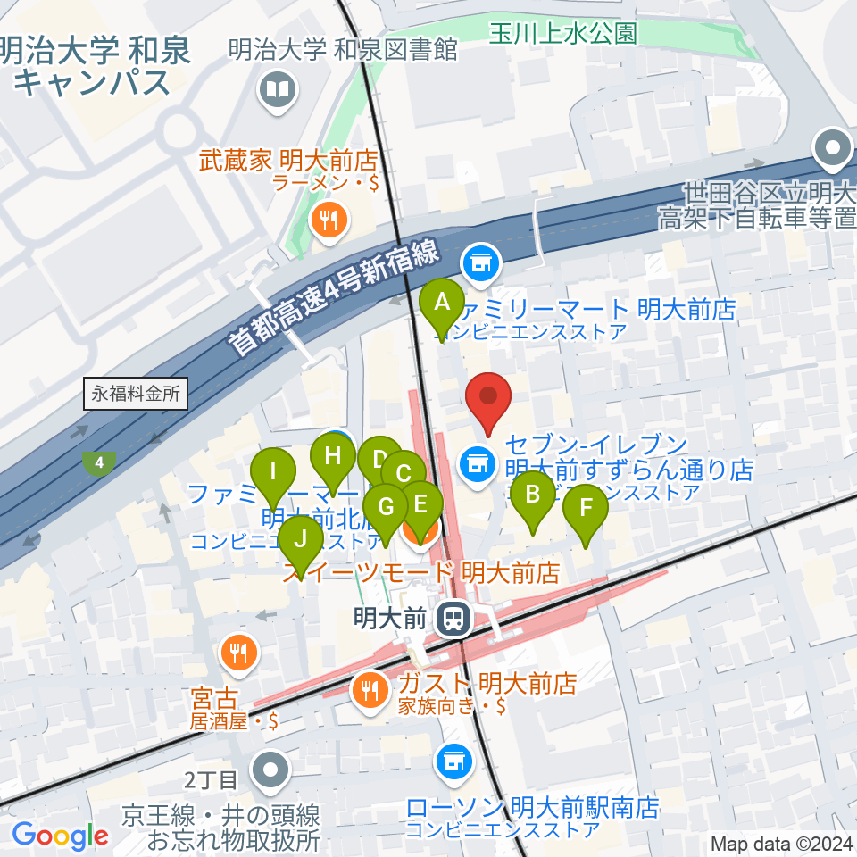 ハナムラ楽器周辺のカフェ一覧地図