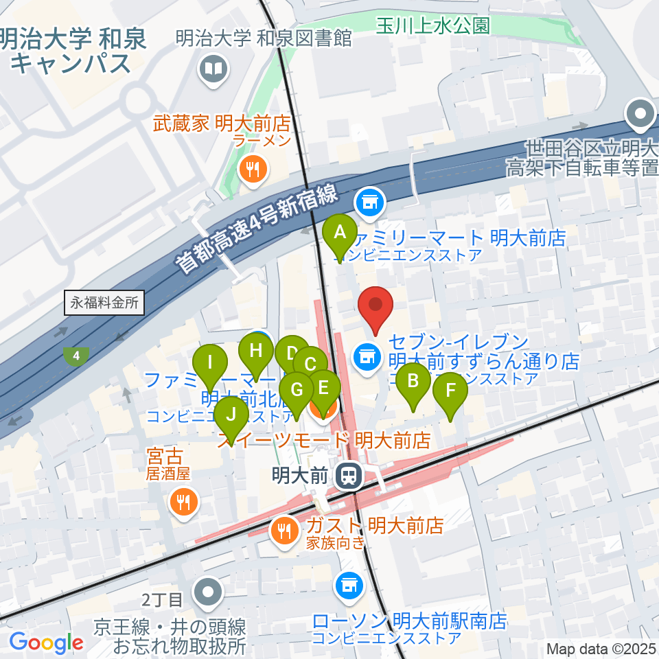 ハナムラ楽器周辺のカフェ一覧地図