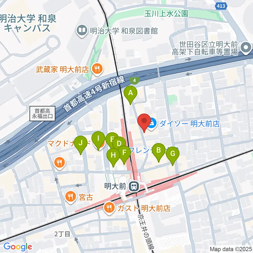 ハナムラ楽器周辺のカフェ一覧地図
