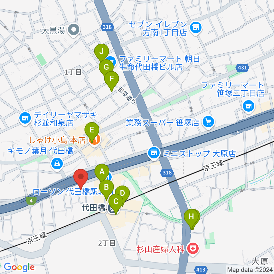 代田橋CHUBBY周辺のカフェ一覧地図