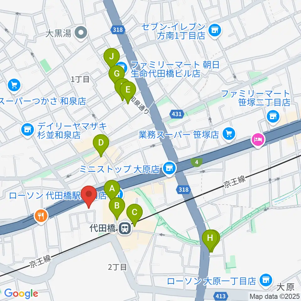 代田橋CHUBBY周辺のカフェ一覧地図