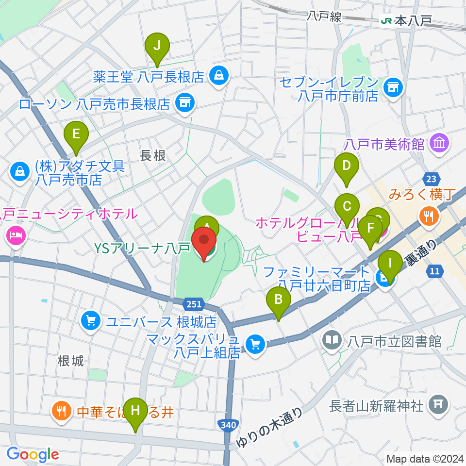 YSアリーナ八戸周辺のカフェ一覧地図