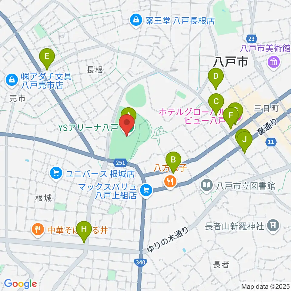 YSアリーナ八戸周辺のカフェ一覧地図