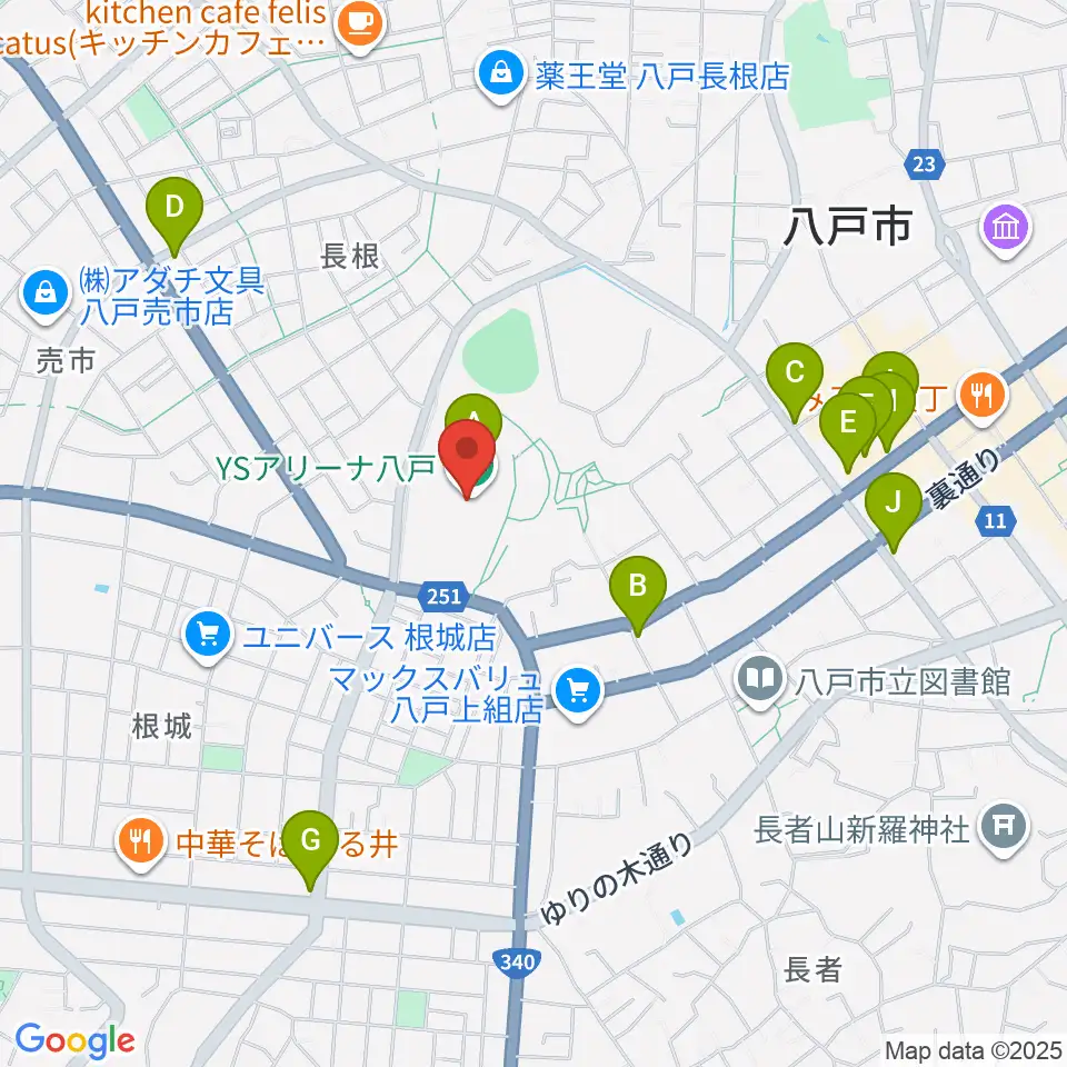 YSアリーナ八戸周辺のカフェ一覧地図