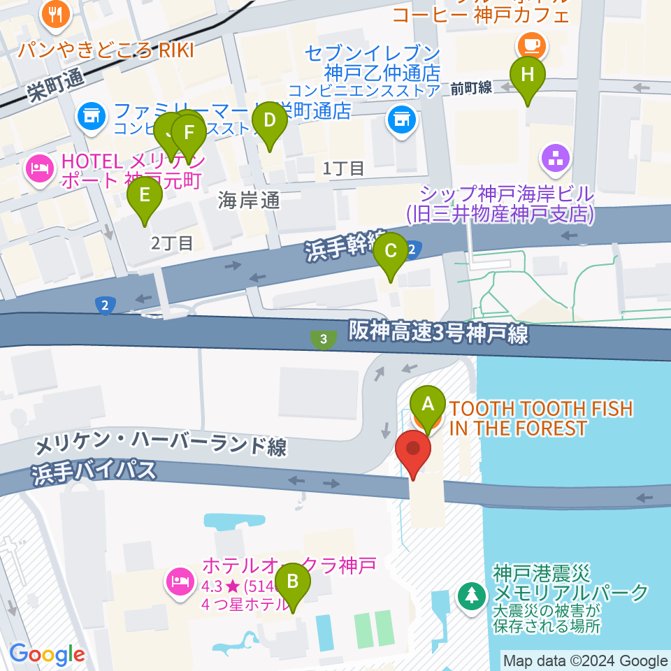 フィッシュダンス音楽練習場周辺のカフェ一覧地図