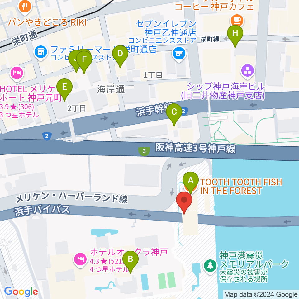 フィッシュダンス音楽練習場周辺のカフェ一覧地図