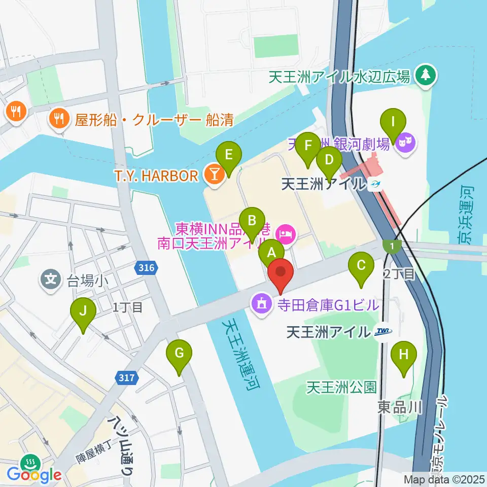 寺田倉庫G3-6F周辺のカフェ一覧地図