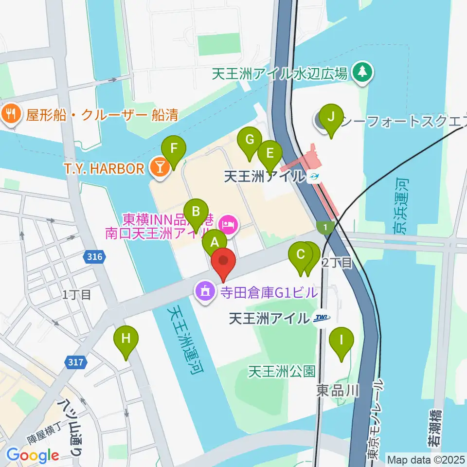 寺田倉庫G3-6F周辺のカフェ一覧地図