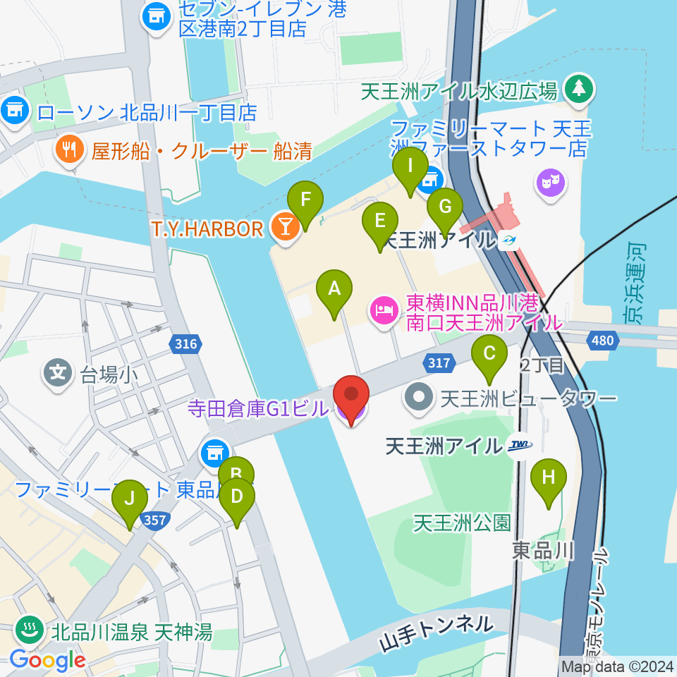 寺田倉庫G1-5F周辺のカフェ一覧地図