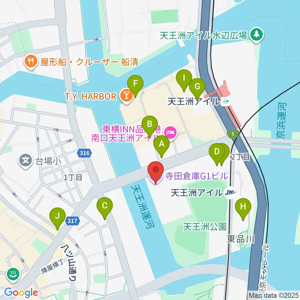 寺田倉庫G1-5F周辺のカフェ一覧地図
