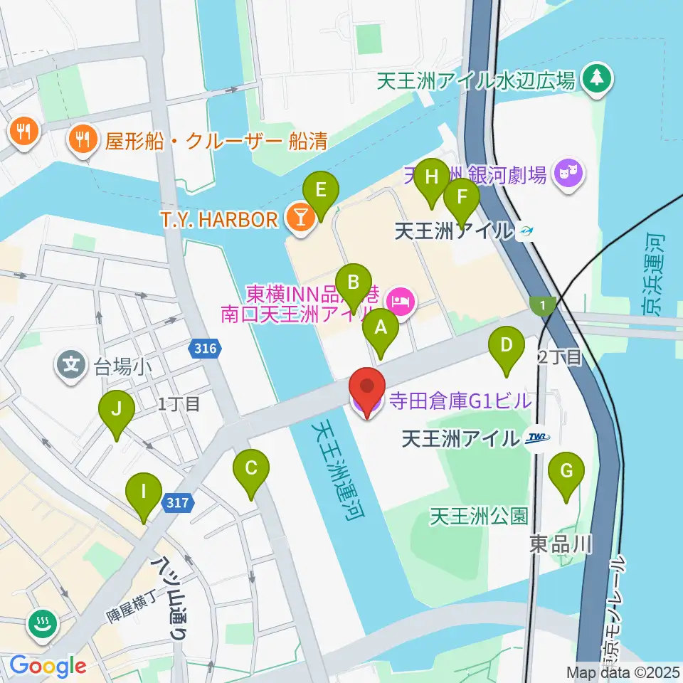 寺田倉庫G1-5F周辺のカフェ一覧地図