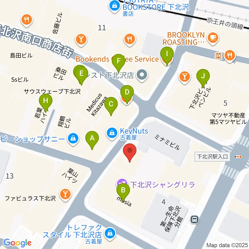 セカンドストリート楽器館下北沢店周辺のカフェ一覧地図