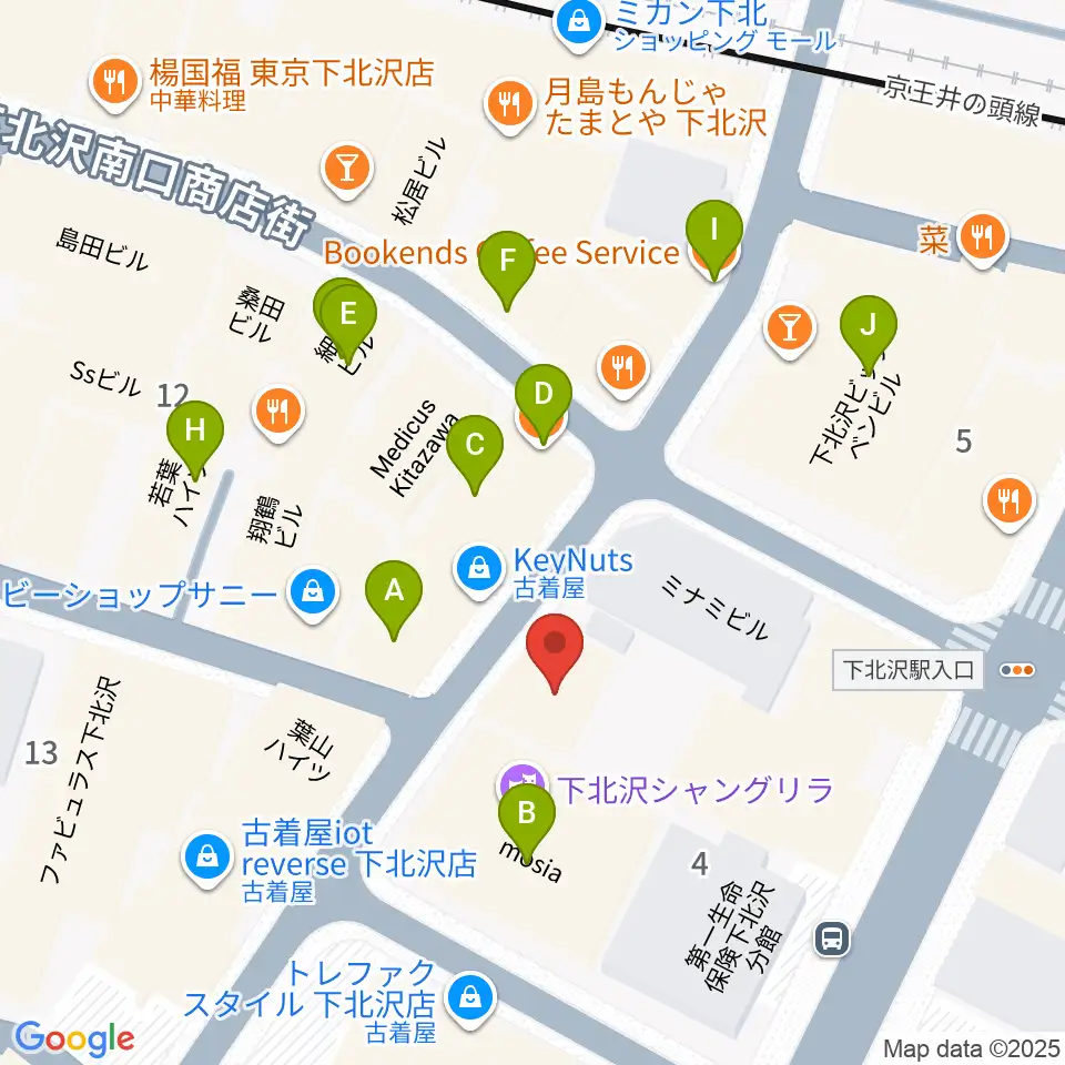 セカンドストリート楽器館下北沢店周辺のカフェ一覧地図