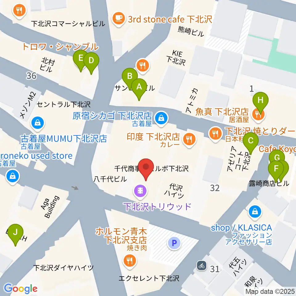 下北沢トリウッド周辺のカフェ一覧地図
