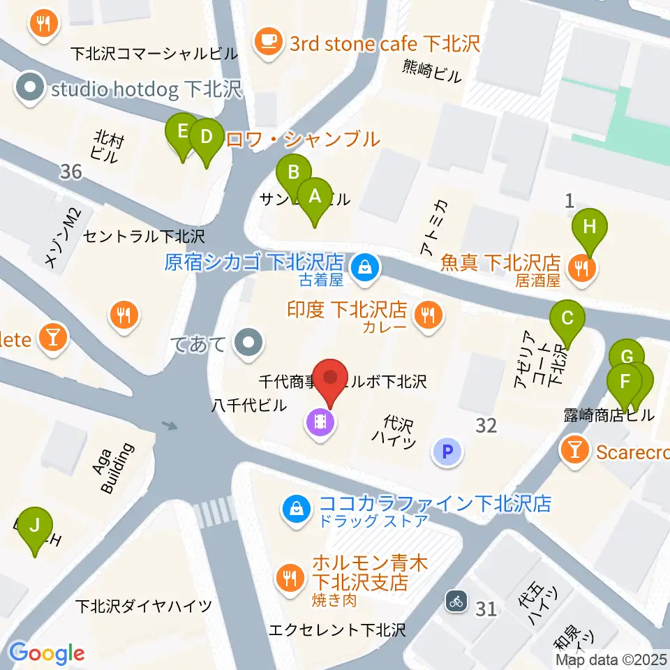 下北沢トリウッド周辺のカフェ一覧地図