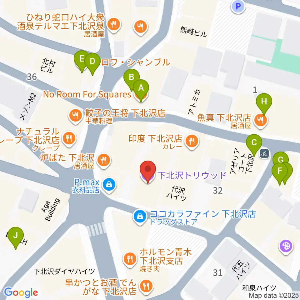 下北沢トリウッド周辺のカフェ一覧地図