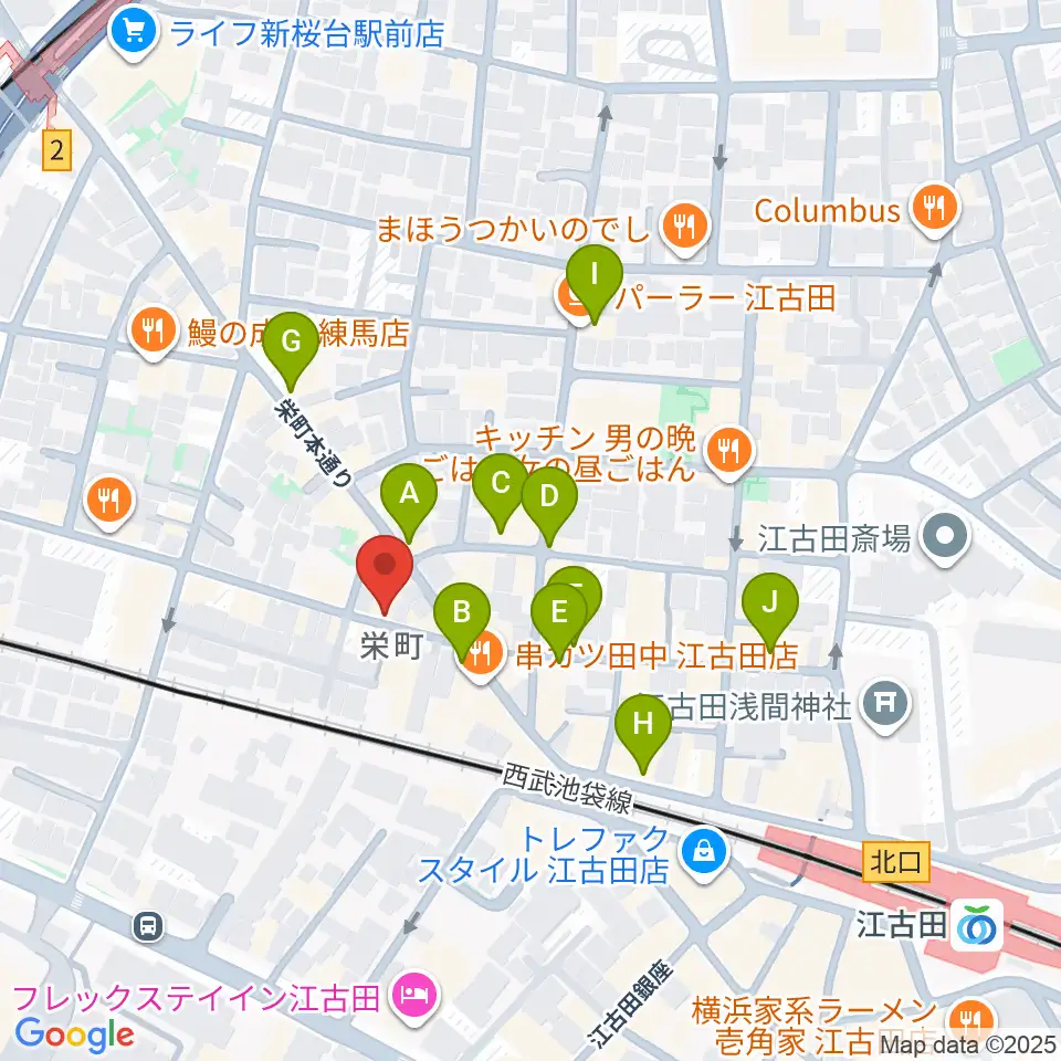 江古田管楽器修理工房周辺のカフェ一覧地図