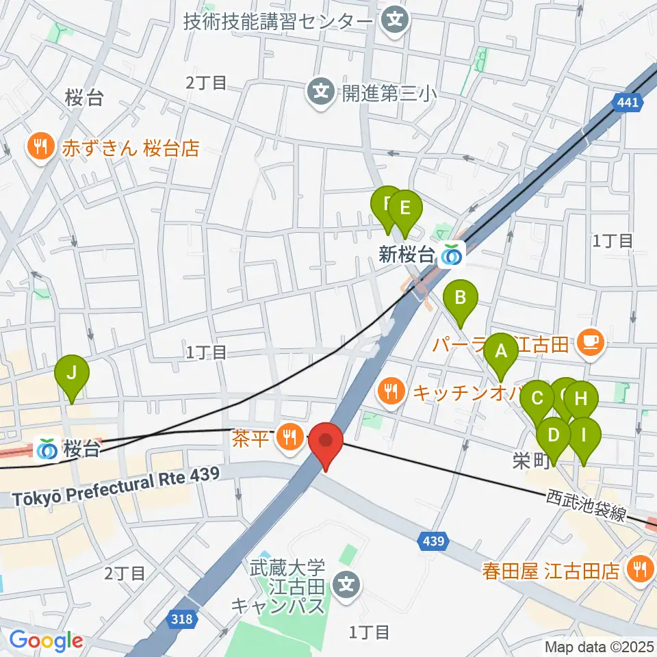 音楽教室ふわり 桜台校周辺のカフェ一覧地図