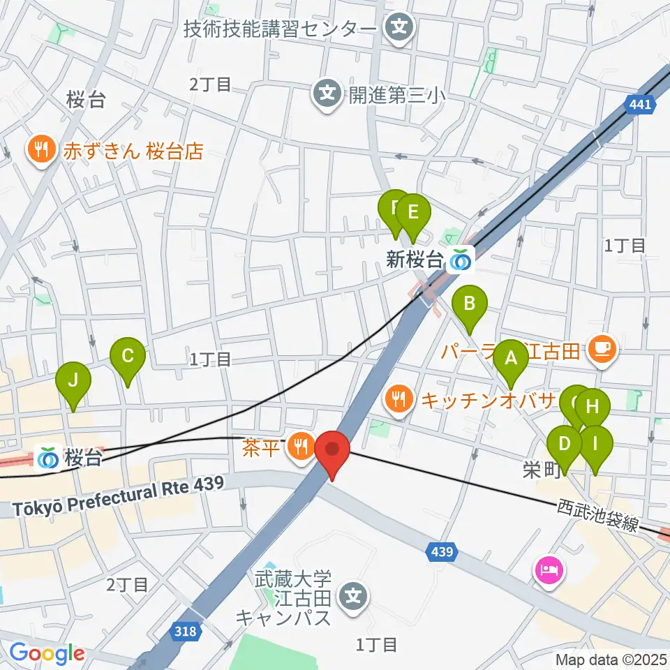 音楽教室ふわり 桜台校周辺のカフェ一覧地図