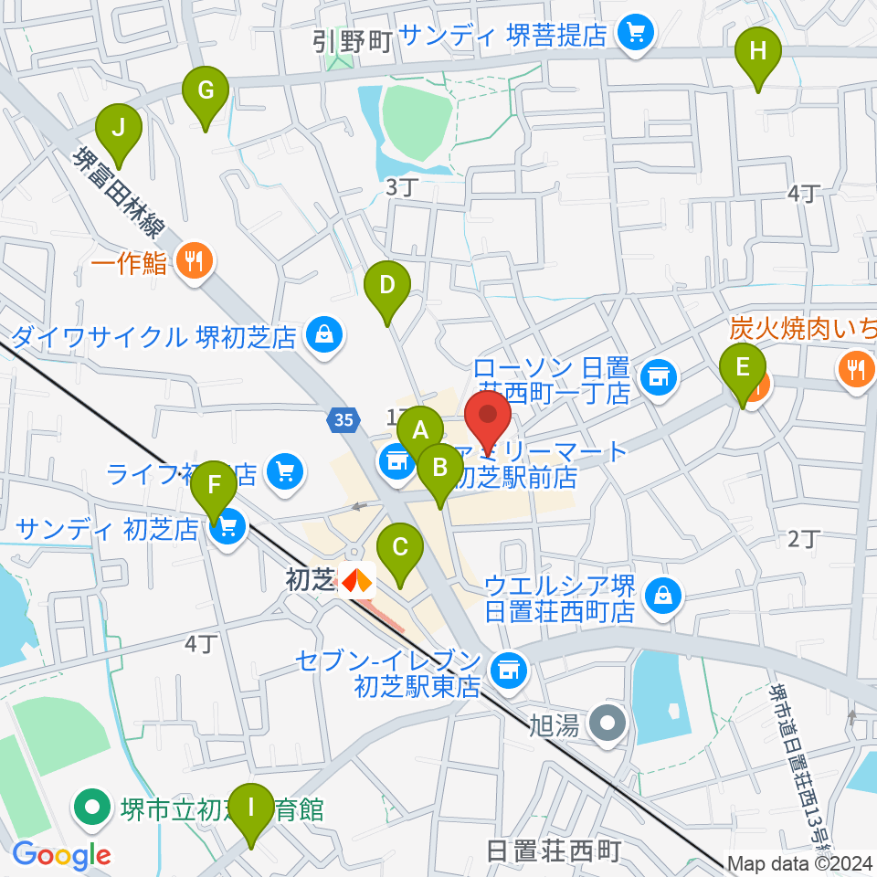 堺グランドピアノサロン 風の音周辺のカフェ一覧地図