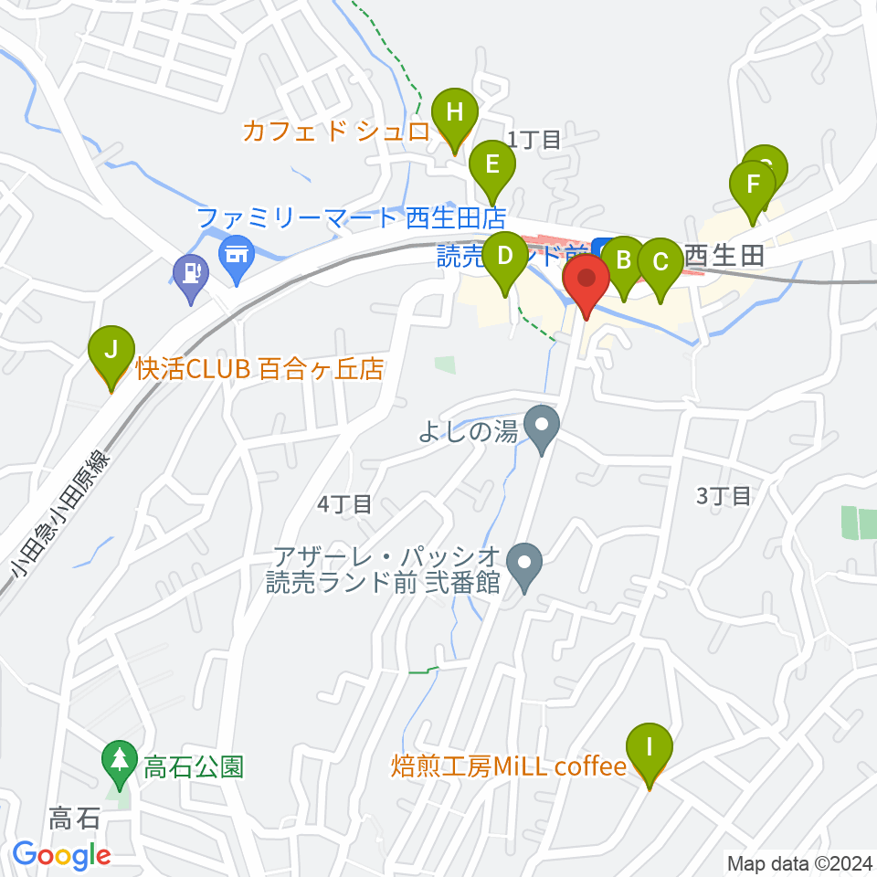 カフェバーmasa2sets読売ランド店周辺のカフェ一覧地図