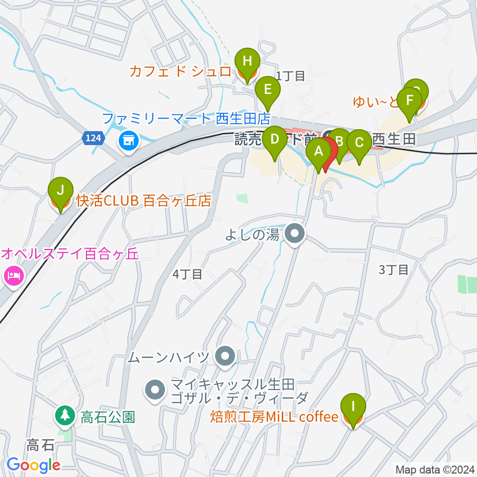 masa2sets 読売ランド店周辺のカフェ一覧地図