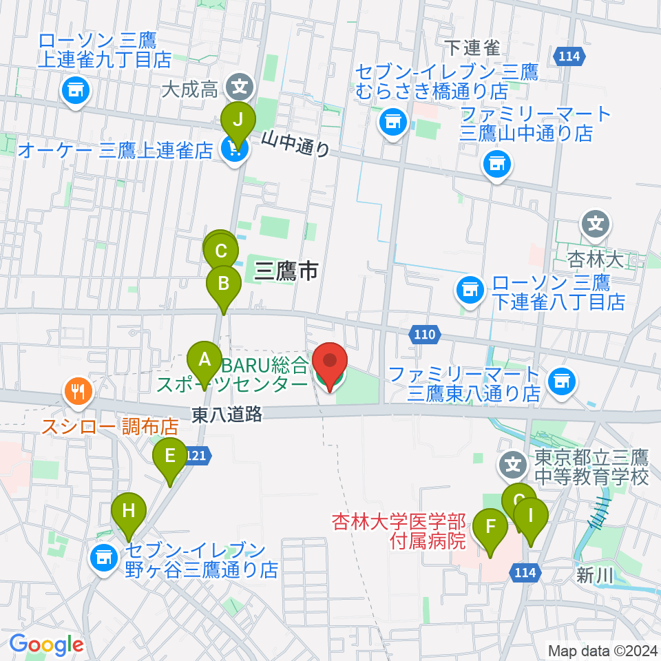 SUBARU総合スポーツセンター周辺のカフェ一覧地図