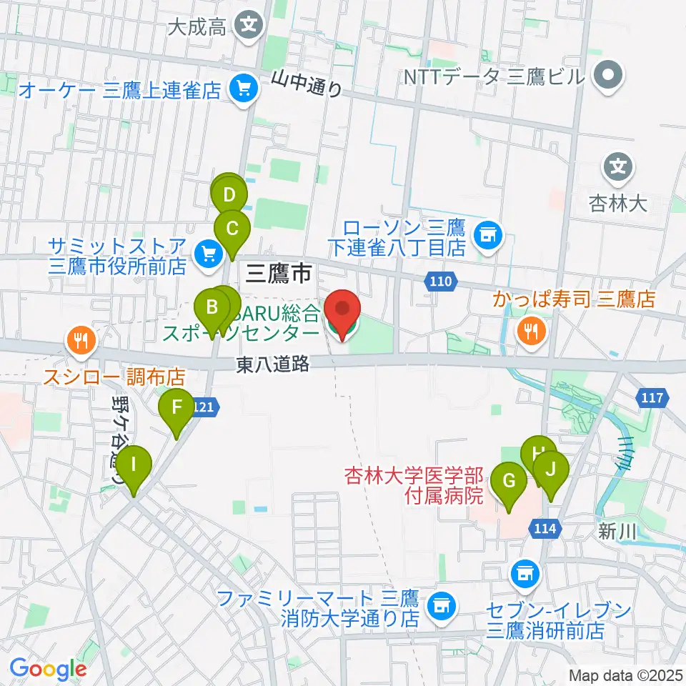 SUBARU総合スポーツセンター周辺のカフェ一覧地図