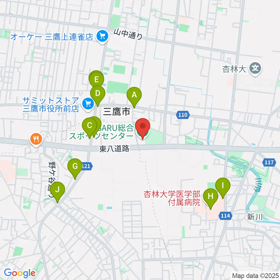 SUBARU総合スポーツセンター周辺のカフェ一覧地図