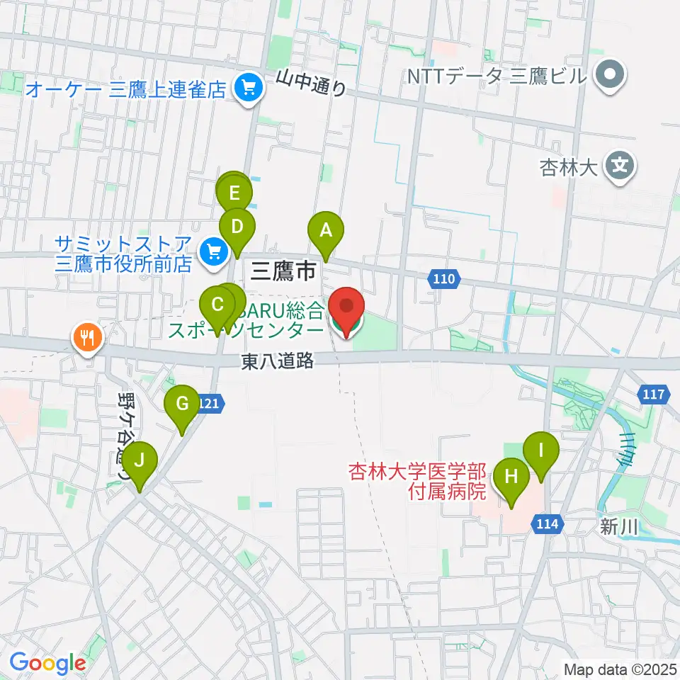 SUBARU総合スポーツセンター周辺のカフェ一覧地図