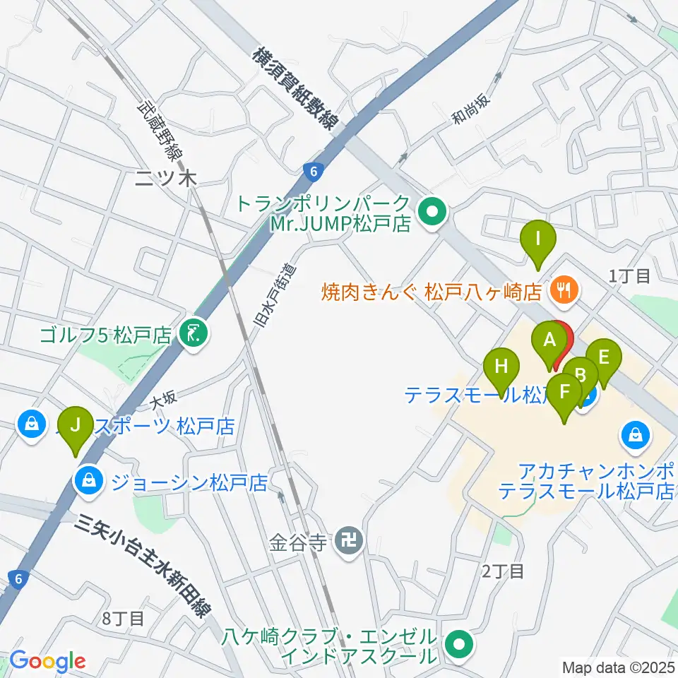 ユナイテッド・シネマ テラスモール松戸周辺のカフェ一覧地図