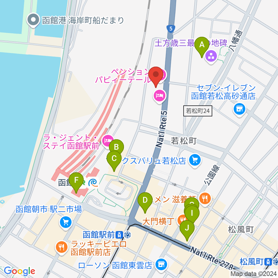 函館ARARA周辺のカフェ一覧地図