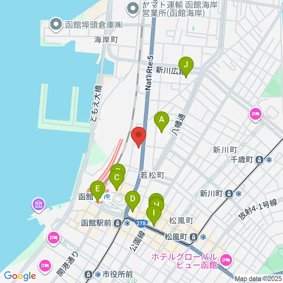 函館ARARA周辺のカフェ一覧地図
