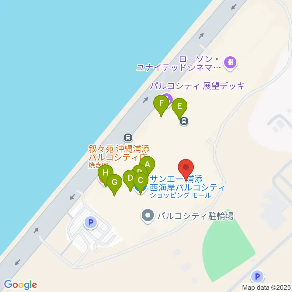 島村楽器 沖縄・浦添パルコシティ店周辺のカフェ一覧地図