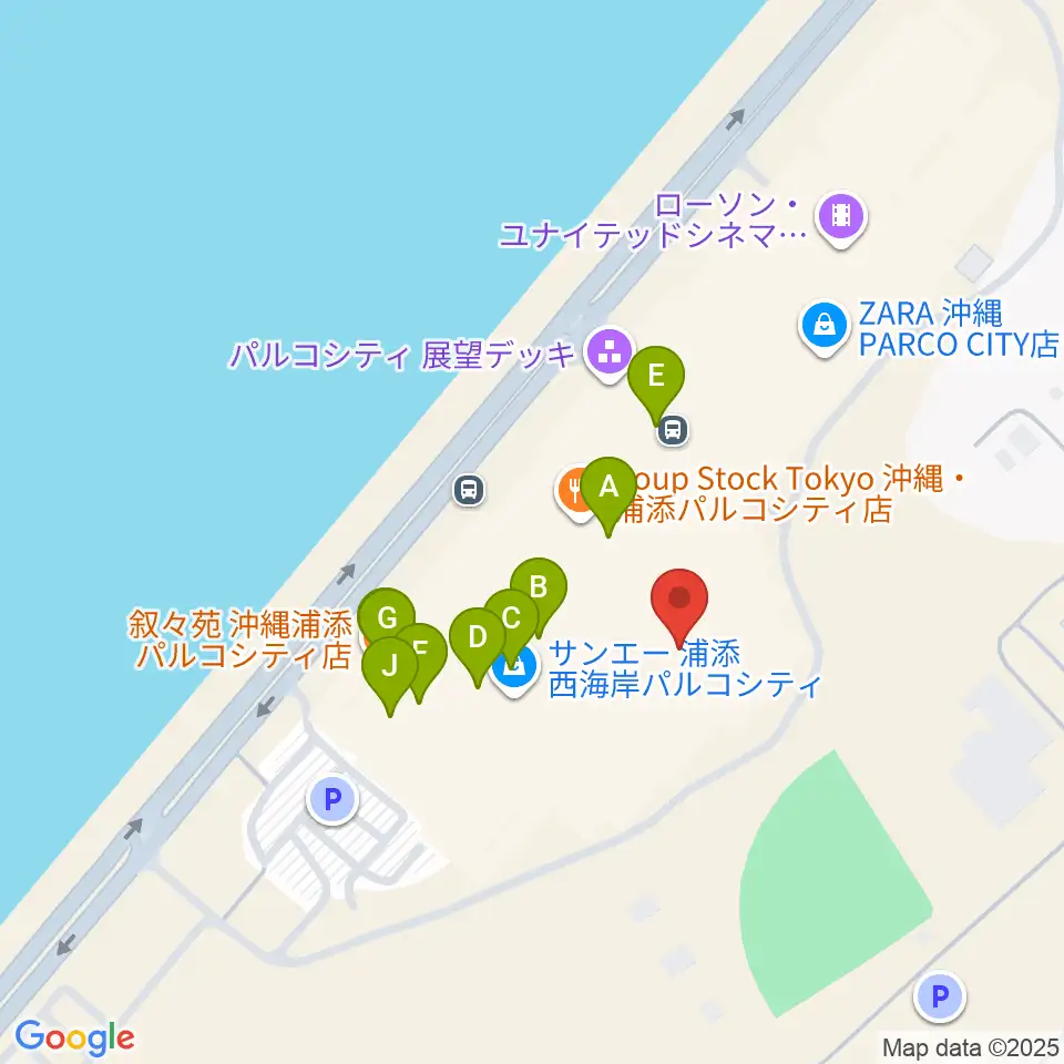 島村楽器 沖縄・浦添パルコシティ店周辺のカフェ一覧地図
