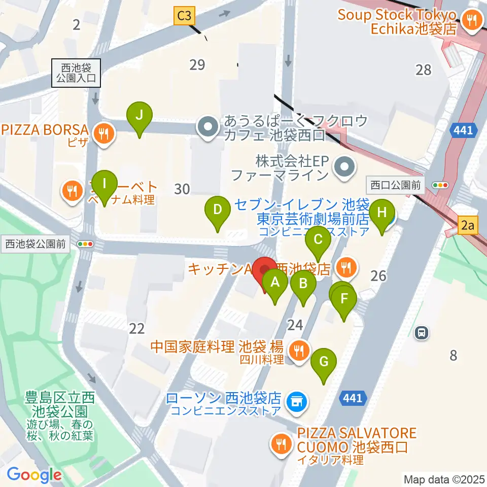 クワトロ弦楽器周辺のカフェ一覧地図