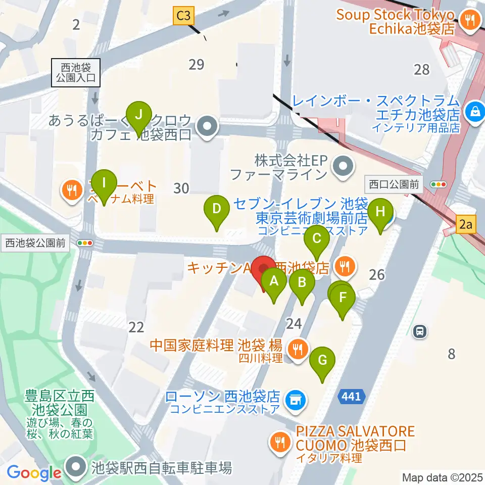 クワトロ弦楽器周辺のカフェ一覧地図