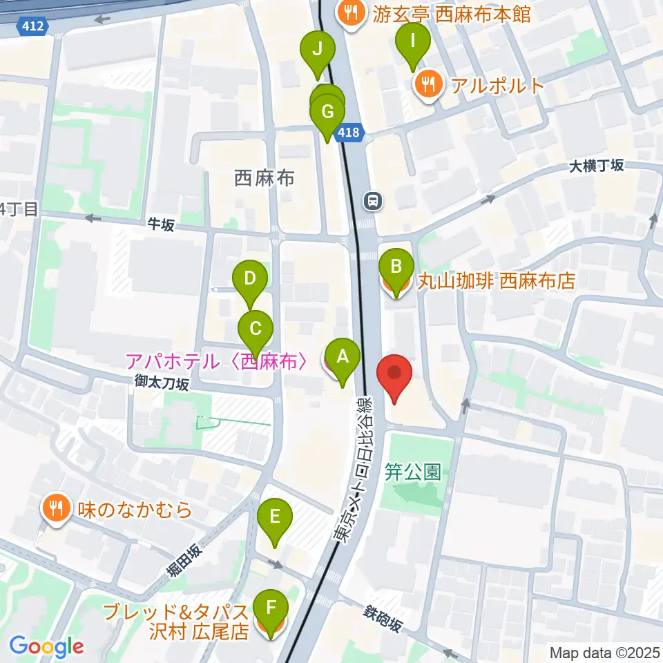 ユニプライベートスタジオ周辺のカフェ一覧地図