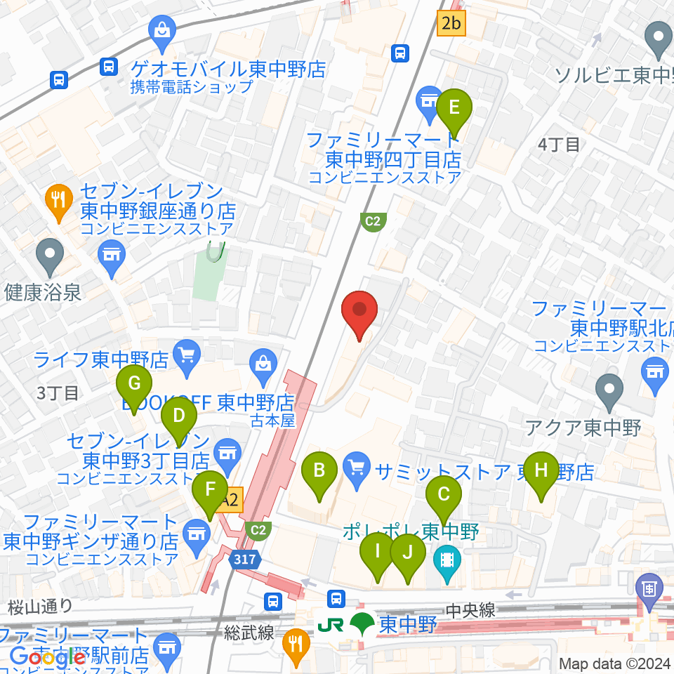 東中野ドラム周辺のカフェ一覧地図