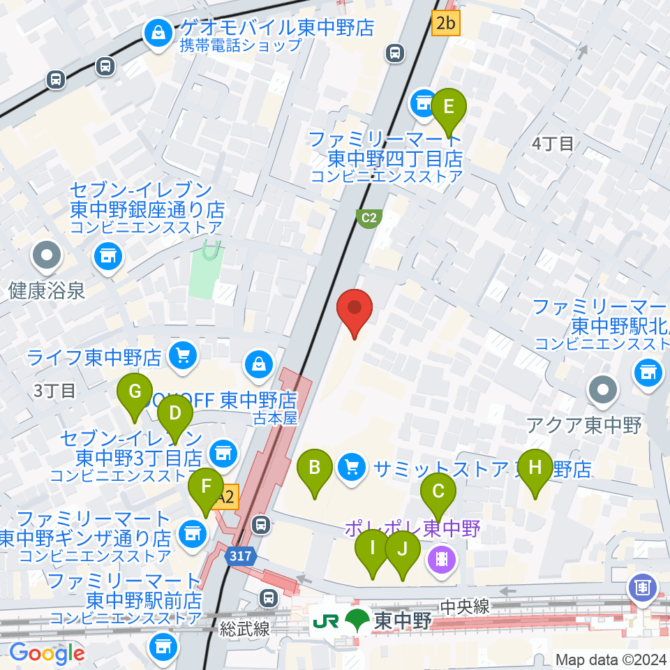 東中野ドラム周辺のカフェ一覧地図