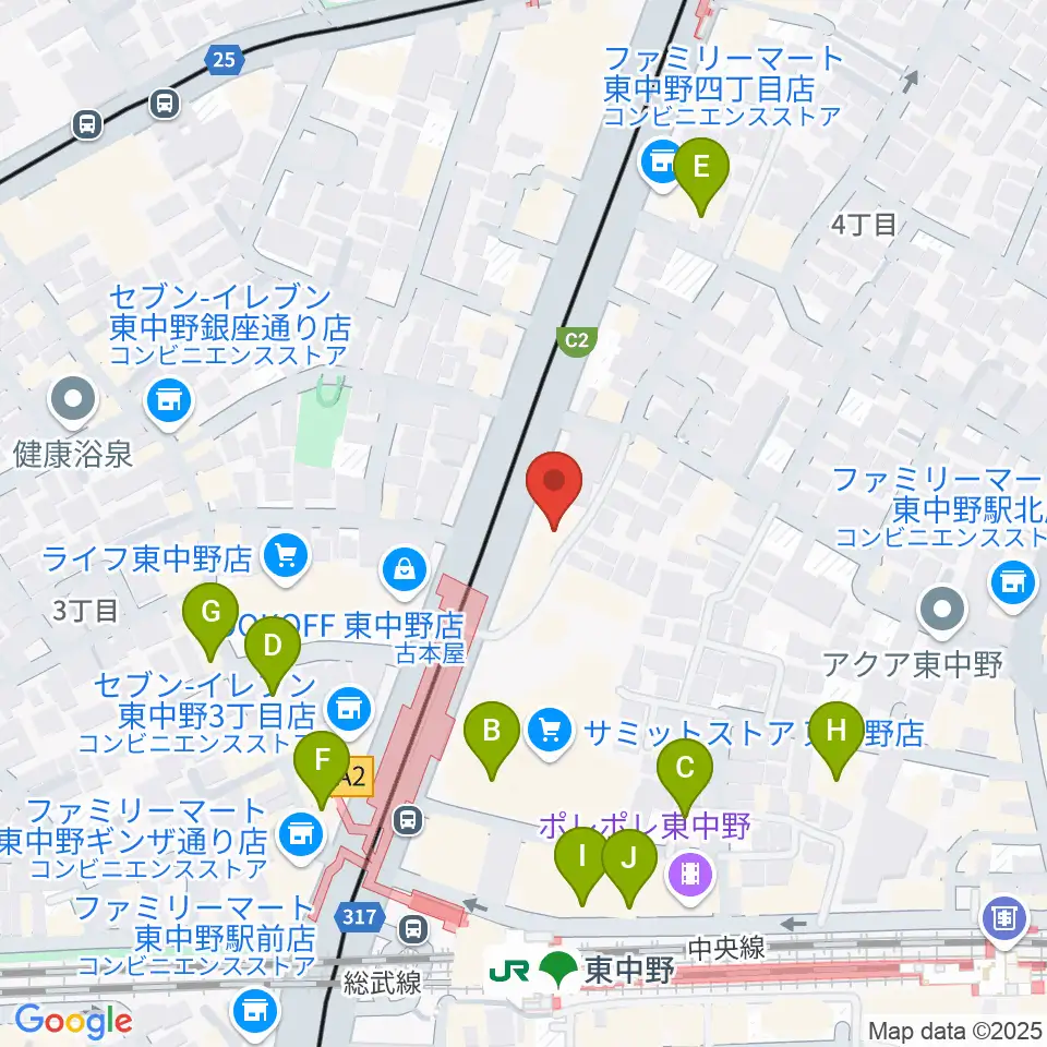 東中野ドラム周辺のカフェ一覧地図