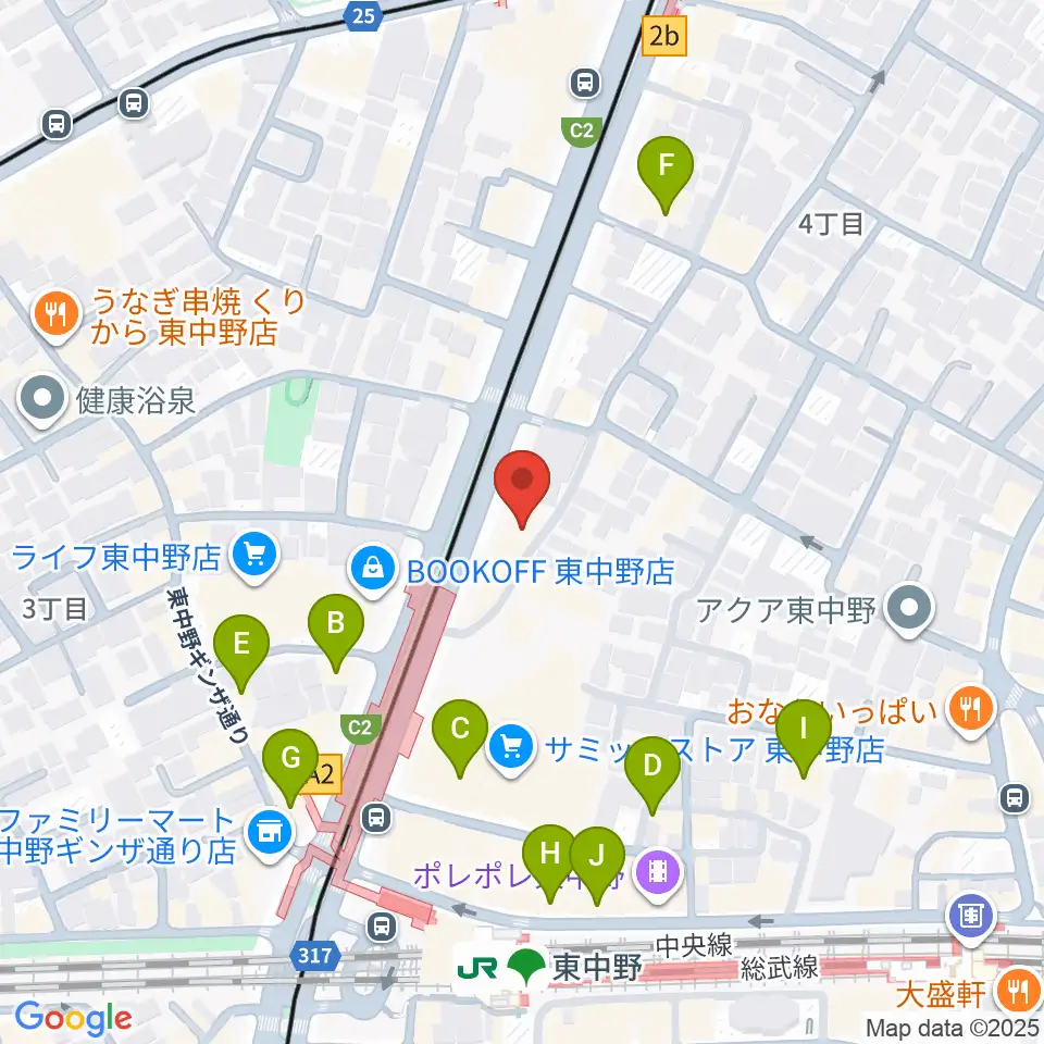 東中野ドラム周辺のカフェ一覧地図