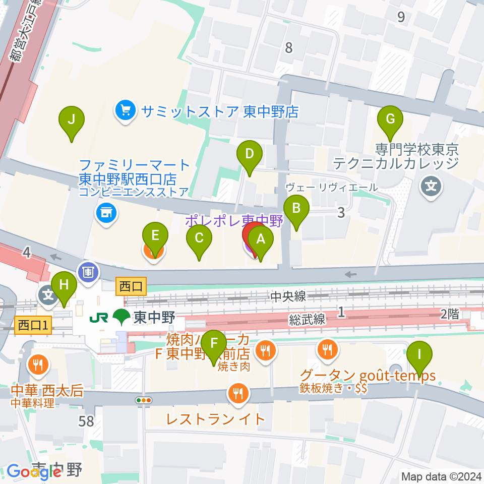 ポレポレ東中野周辺のカフェ一覧地図